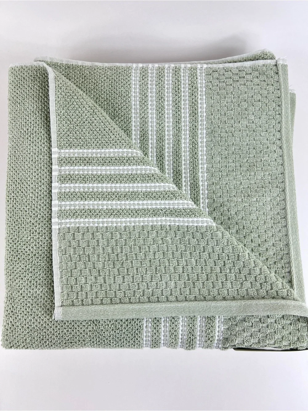 Ecoexistence Mélange Bath Towels Green White Stripe Soft Cotton Blend 2 Pc NEW